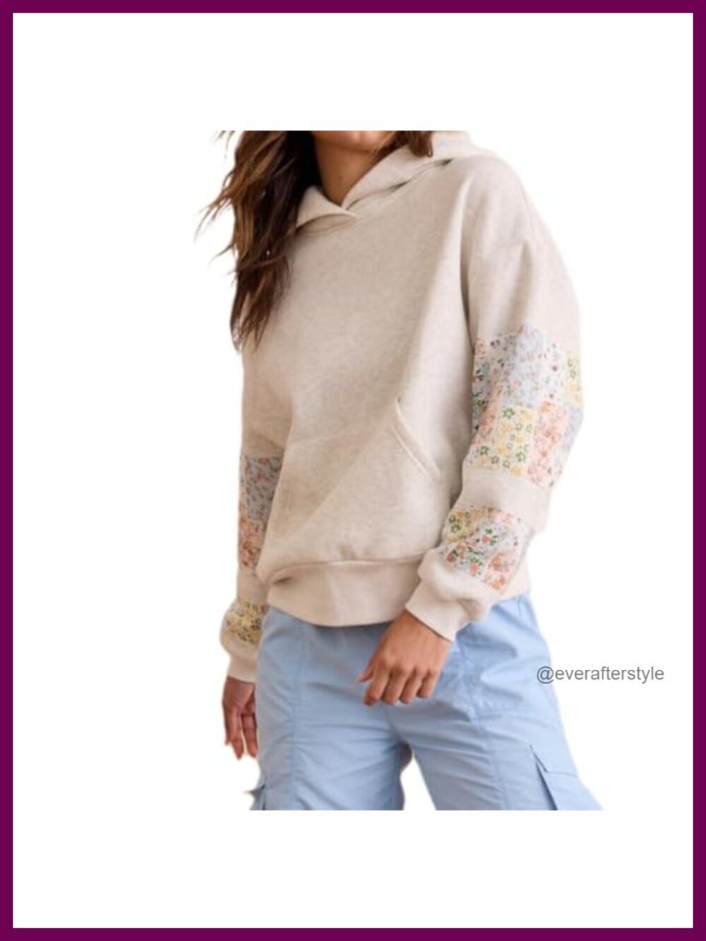 Oversized Floral Embroidered Patchwork Hoodie Y2K Pullover Sweatshirt for Women